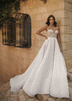 Beaded Ivory Rosette Tulle Romantic Wedding Dress